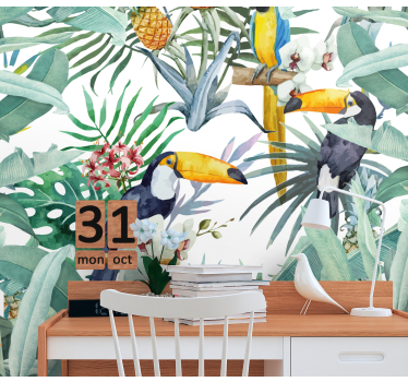 Painted jungle with birds forest mural wallpaper - TenStickers