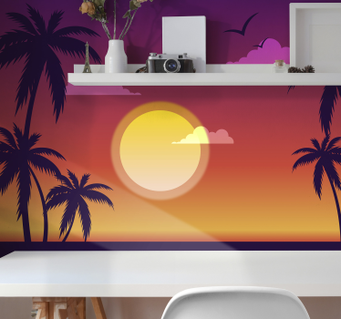 Photomural 70's Sunset palm trees - TenStickers