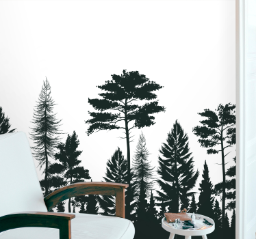 Pine trees silhouette  forest mural wallpaper - TenStickers