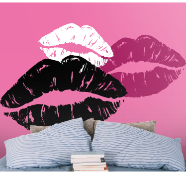 Pink background with colored lips love wall mural - TenStickers