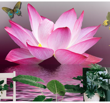Pink lotus flower with butterflies mural wallpaper - TenStickers