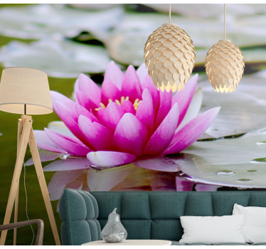 Pink zen loto flower mural wallpaper - TenStickers