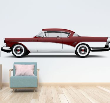 Red Classic car  vintage mural - TenStickers