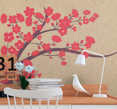 Red flowers with beige background 3d mural wallpaper - TenStickers