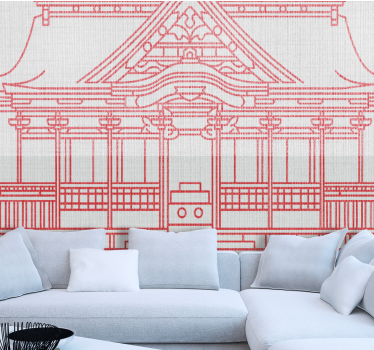 Red Japandi traditional house vintage mural - TenStickers
