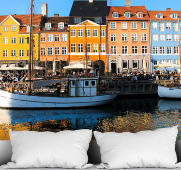 Reflected Copenhagen colorful houses mural wallpaper - TenStickers