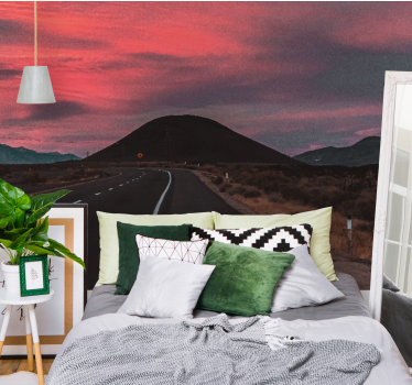 Road landscape sunset Wallpaper Photo - TenStickers