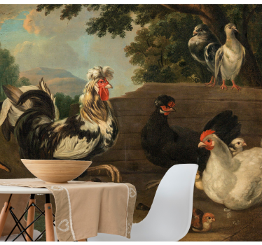 Rooster and chicken family in meadow mural wallpaper - TenStickers