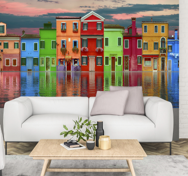 Row of coloured houses underwater mural wallpaper - TenStickers