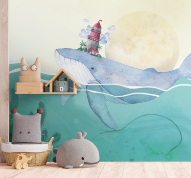 Scandinavian style whales mural wallpaper - TenStickers