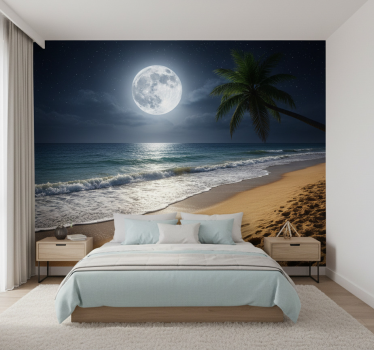 Sea mural full moon ocean scene - TenStickers