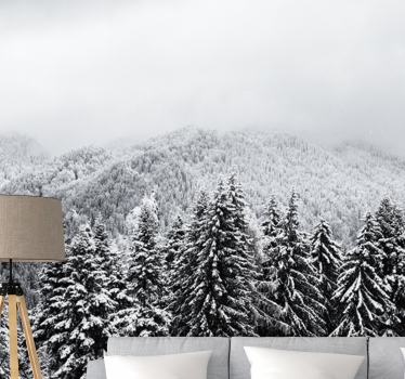 Snowy forest with pine trees mountain mural - TenStickers