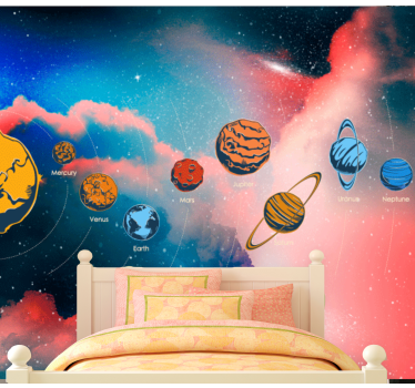 Solar System with planets names space mural wallpaper - TenStickers