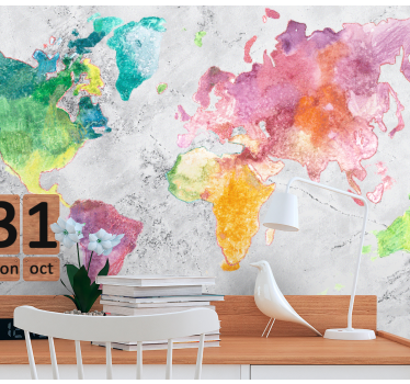Stone look, colourful world map wall mural - TenStickers