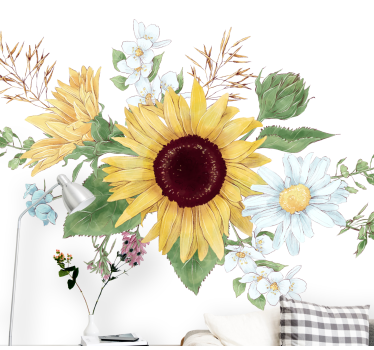 Sunflowers and daisy flowers  mural wallpaper - TenStickers