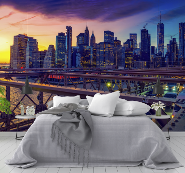 Sunset New York city bridge wall mural - TenStickers