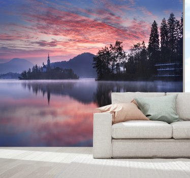 sunset with lake landscape wall mural - TenStickers