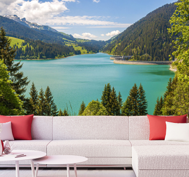 Switzerland river mountains mountain mural - TenStickers