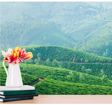 Tea plantation hills landscape mural wallpaper - TenStickers