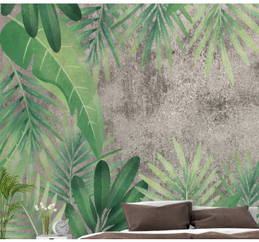 Tropical plants on concrete imitation mural wallpaper - TenStickers