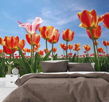 Tulip on the blue sky flower wall mural - TenStickers