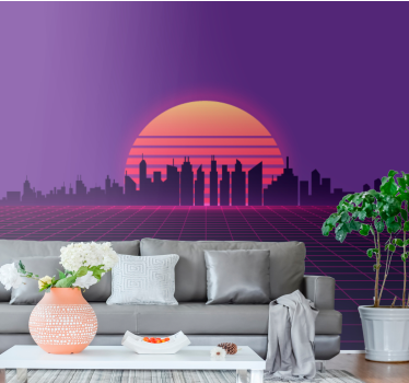 Vaporwave sunset 80s style vintage mural - TenStickers
