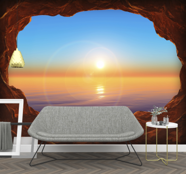 View to the sea through a cave 3D Mural Wallpaper - TenStickers