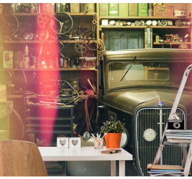 Vintage vehicule in garage car mural - TenStickers