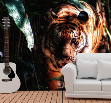 Walking tiger in the jungle mural wallpaper - TenStickers