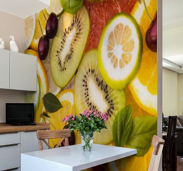 Wall mural kitchen different cuts of fruits kitchen murals - TenStickers