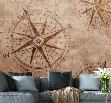Warm colored old paper compass vintage mural - TenStickers