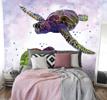 Watercolour turtles wall mural - TenStickers