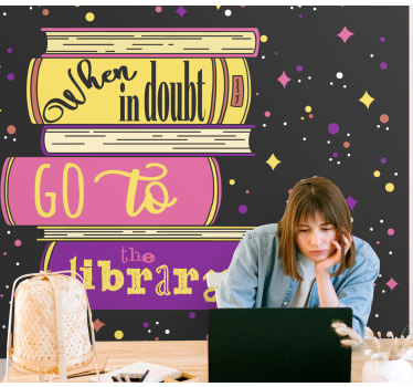 When in doubt go to the library word wall mural - TenStickers