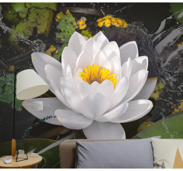 White and yellow Lotus mural wallpaper - TenStickers