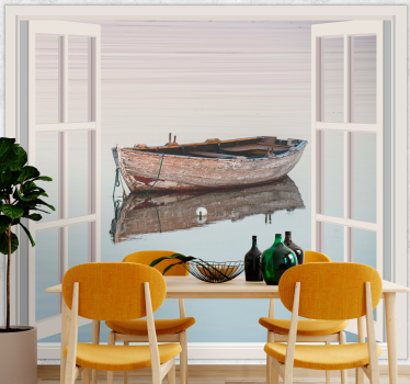 Window boat through the lake 3d mural wallpaper - TenStickers