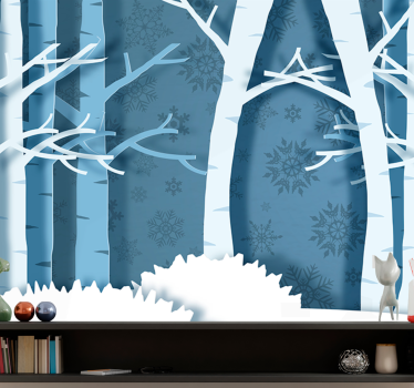 Winter trees on blue background forest mural wallpaper - TenStickers