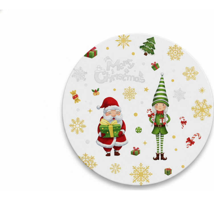 Christmas coasters featuring santa and elf - TenStickers
