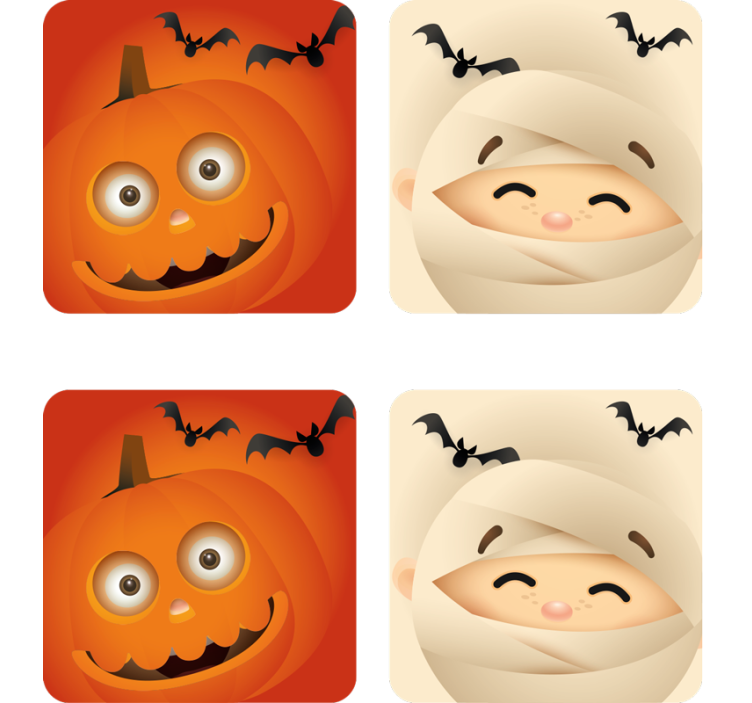 Halloween coasters featuring cheerful pumpkin and mummy - TenStickers