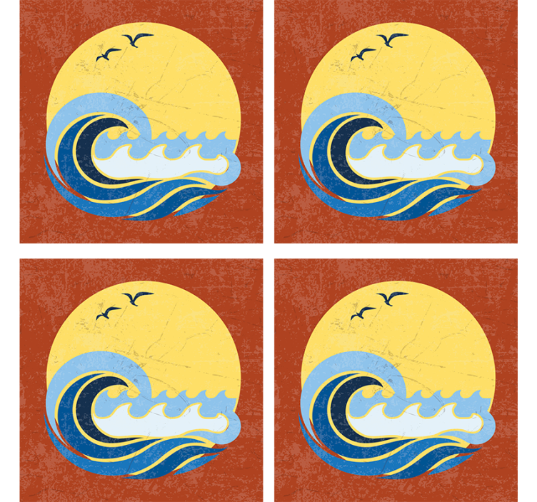 Sun, Beach and Wave 70s coasters - TenStickers