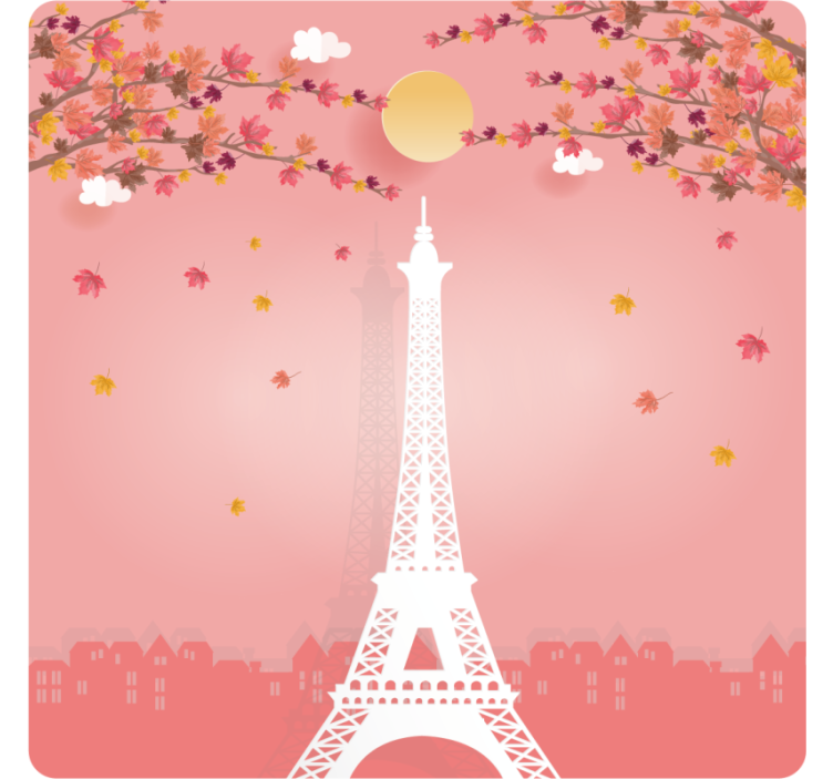 Eiffel tower and pink trees modern coaster - TenStickers