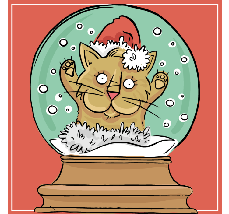 Christmas coasters festive cat snow globe - TenStickers
