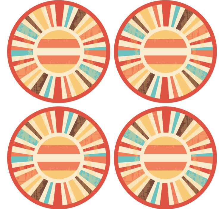 Colorful retro sun rays colors vintage coasters - TenStickers