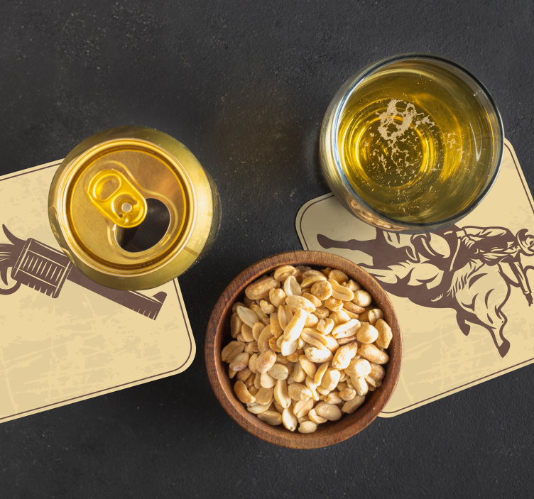 Cowboy Riding a bull drink coaster - TenStickers