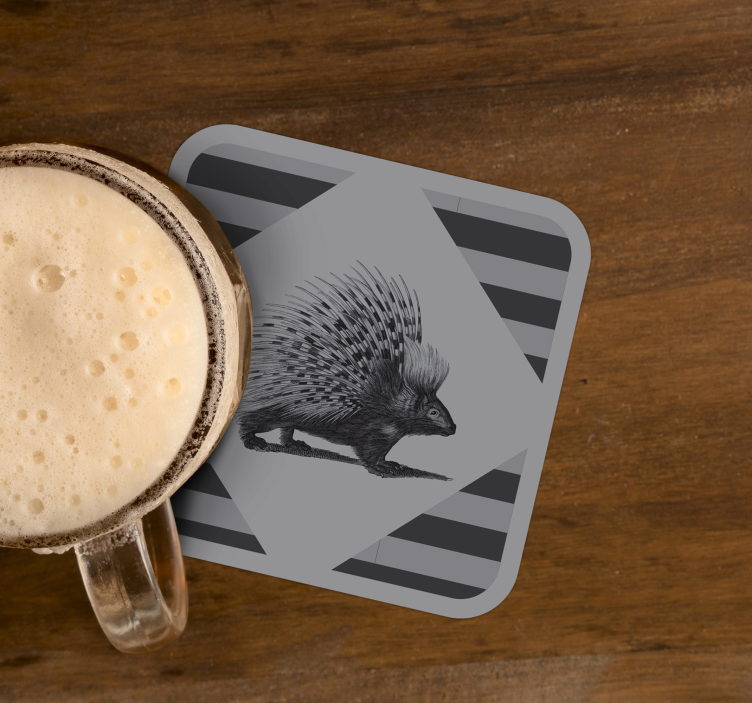 Porcupine art black and white drink coaster - TenStickers