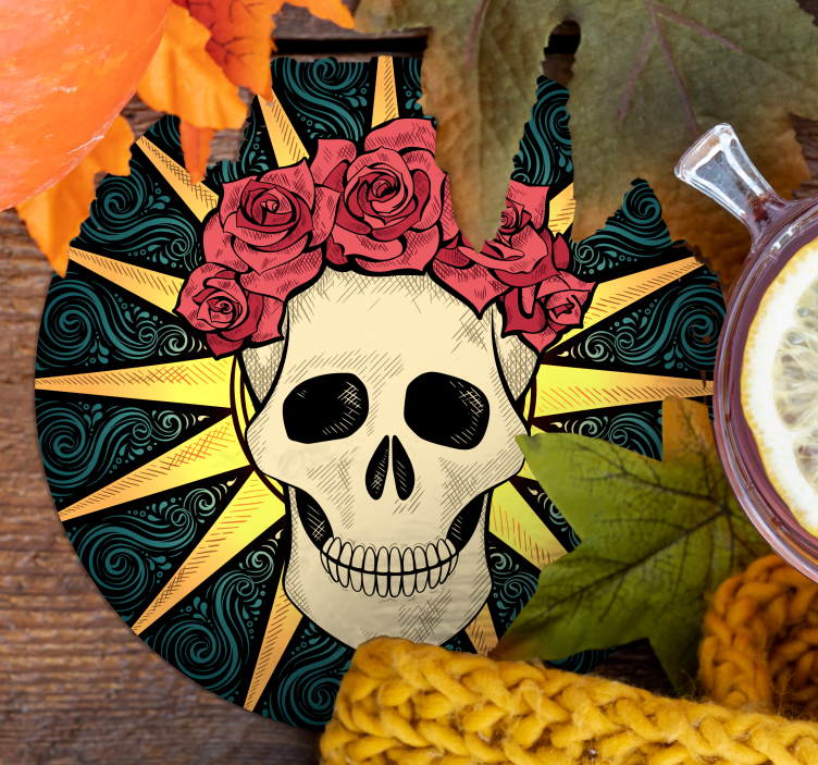 women skull with rose halloween coaster - TenStickers