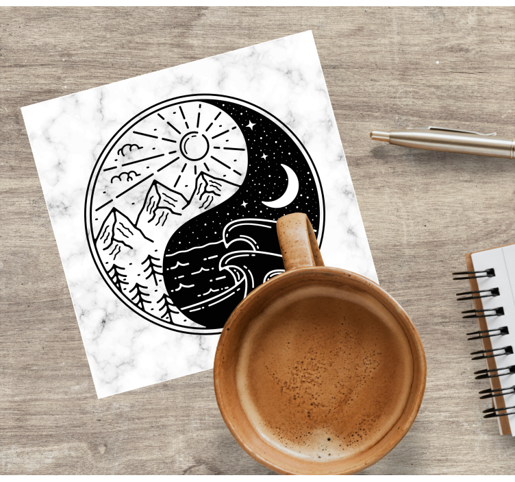 Ying Yang on marble modern coaster - TenStickers