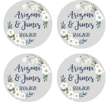 Floral Wedding customisable coaster favors - TenStickers
