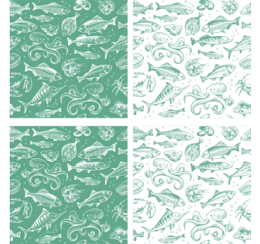 Coasters with seafood pattern artwork - TenStickers