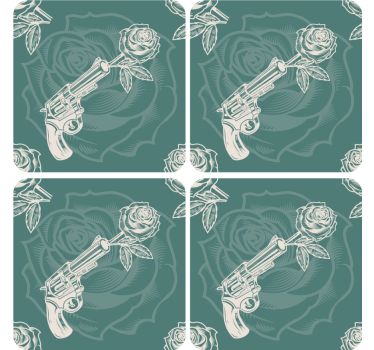 Geek coasters revolver with rose - TenStickers