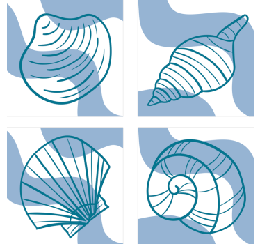 Geek coasters with stylized shell designs - TenStickers